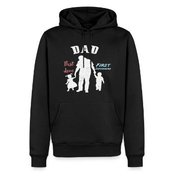 PAPA HÉROS AMOUR | Fête des pères Fête des pères - Sweat à capuche Premium bio Homme - noir - Devant - Nico (187cm)