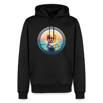 Chiot Poméranie - en vacances - Sweat à capuche Premium bio Homme - noir - Devant - Nico (187cm)