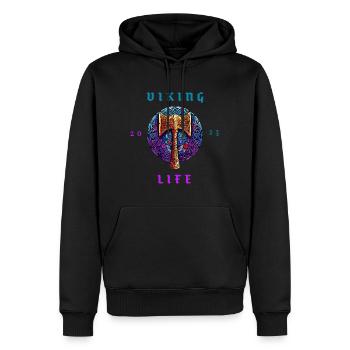 Hache viking avec inscription « Viking Life » (2023) - Sweat à capuche Premium bio Homme - noir - Devant - Nico (187cm)