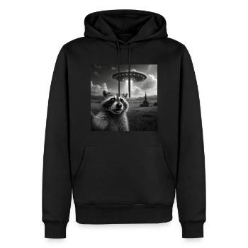 Selfie de raton laveur avec OVNI - Sweat à capuche Premium bio Homme - noir - Devant - Nico (187cm)