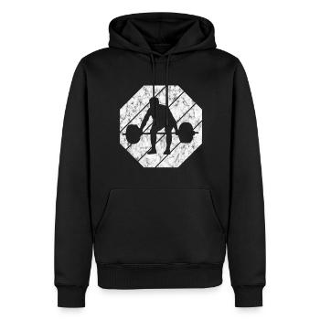 Bodybuilding Bodybuilder GYM Fitnessstudio Retro - Männer Premium Bio Hoodie - Schwarz - Vorne - Nico (187cm)