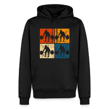 Musculation Musculation GYM Fitnessstudio Retro - Sweat à capuche Premium bio Homme - noir - Devant - Nico (187cm)