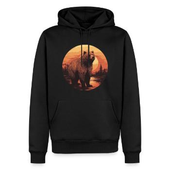 Retro-Sonnenuntergang Bär im kanadischen Wald - Männer Premium Bio Hoodie - Schwarz - Vorne - Nico (187cm)