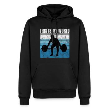 Bodybuilding this is my world Bodybuilder retro - Männer Premium Bio Hoodie - Schwarz - Vorne - Nico (187cm)