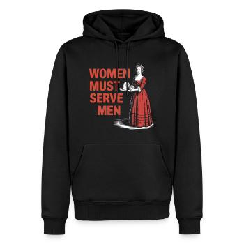 Women mus serve men - Men’s Premium Organic Hoodie - black - Front - Nico (187cm)