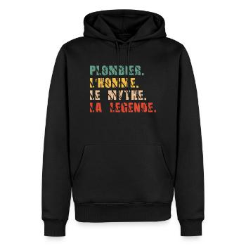 Plombier l'homme le mythe la légende - Sweat à capuche Premium bio Homme - noir - Devant - Nico (187cm)