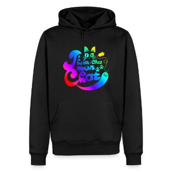 Ich lebe mit meiner Regenbogenkatze - Männer Premium Bio Hoodie - Schwarz - Vorne - Nico (187cm)