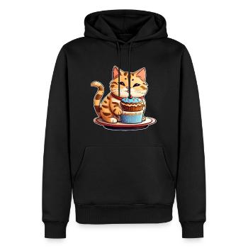 Niedliche dicke Katze mit Cup Cake - Männer Premium Bio Hoodie - Schwarz - Vorne - Nico (187cm)