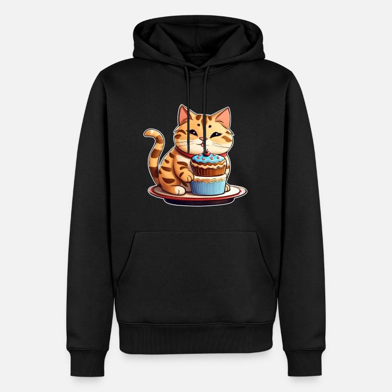 Niedliche dicke Katze mit Cup Cake - Männer Premium Bio Hoodie - Schwarz