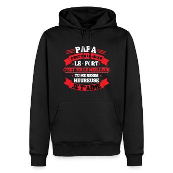 Cadeau Papa je t aime Message Pere fille - Sweat à capuche Premium bio Homme - noir - Devant - Nico (187cm)