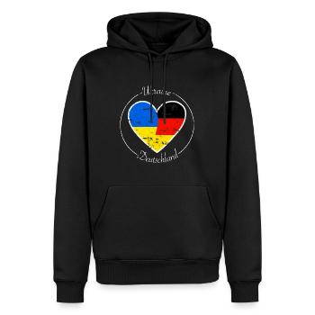 Ukraine and Germany heart logo white - Men’s Premium Organic Hoodie - black - Front - Nico (187cm)