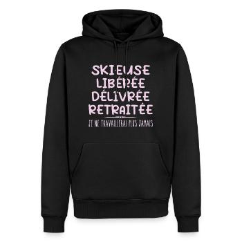 Skieuse célèbre sa retraite avec humour cadeau - Sweat à capuche Premium bio Homme - noir - Devant - Nico (187cm)