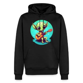 Mignon extraterrestre jouant de la guitare au coucher du soleil - Sweat à capuche Premium bio Homme - noir - Devant - Nico (187cm)