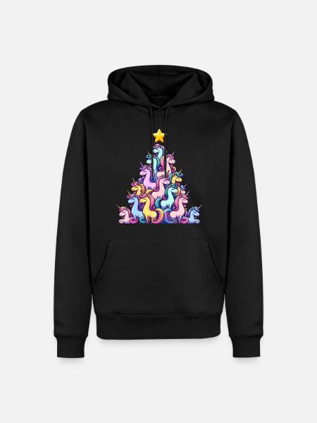 Einhorn Weihnachtsbaum Design - Männer Premium Bio Hoodie - Schwarz
