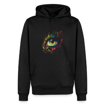 Psychedelisches Auge mit bunten Airbrush Details - Männer Premium Bio Hoodie - Schwarz - Vorne - Nico (187cm)