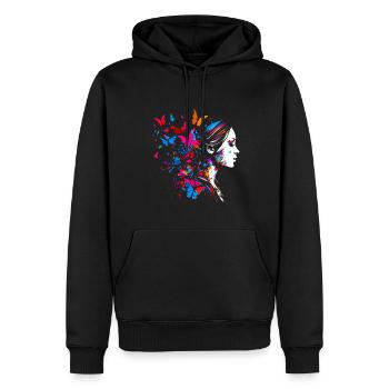 Psychedelisches Artwork Schmetterlinge - Open Mind - Männer Premium Bio Hoodie - Schwarz - Vorne - Nico (187cm)