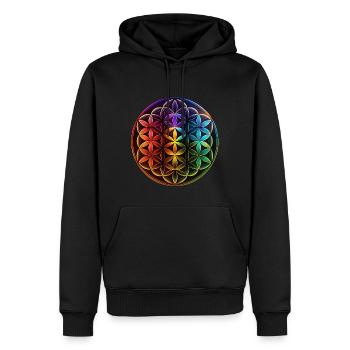 Fleur de Vie Symbole Arc-en-ciel Méditation - Sweat à capuche Premium bio Homme - noir - Devant - Nico (187cm)