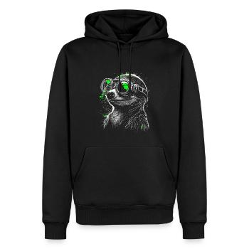 Cool futuristic steampunk meerkat green - Men’s Premium Organic Hoodie - black - Front - Nico (187cm)