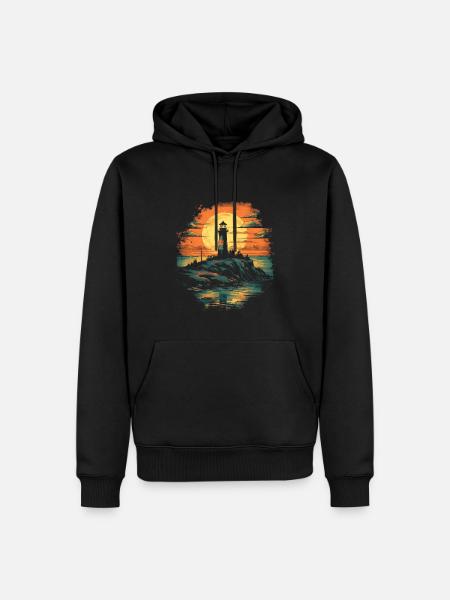 Leuchtturm vorm Sonnenuntergang im Meer - Männer Premium Bio Hoodie - Schwarz