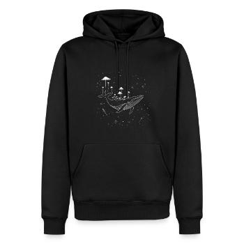 Baleine surréaliste avec des champignons dans l’espace avec des étoiles - Sweat à capuche Premium bio Homme - noir - Devant - Nico (187cm)