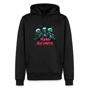 Gruselige Skelette, pink "Happy Halloween" - Männer Premium Bio Hoodie - Schwarz - Vorne - Nico (187cm)