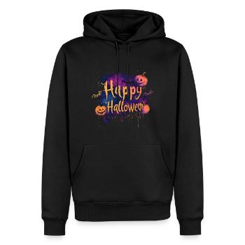 Joyeux Halloween avec des citrouilles en guise de lettrage - Sweat à capuche Premium bio Homme - noir - Devant - Nico (187cm)