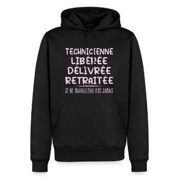 Technicienne célèbre sa retraite avec humour - Sweat à capuche Premium bio Homme - noir - Devant - Nico (187cm)