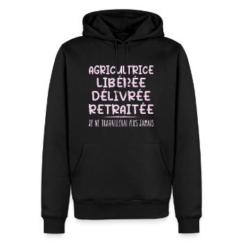 Agricultrice célèbre sa retraite avec humour - Sweat à capuche Premium bio Homme - noir - Devant - Nico (187cm)
