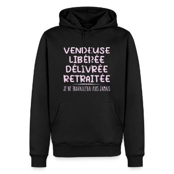 Vendeuse célèbre sa retraite avec humour cadeau - Sweat à capuche Premium bio Homme - noir - Devant - Nico (187cm)