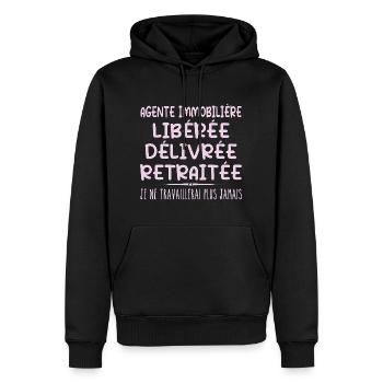 Agente immobilière célèbre sa retraite avec humour - Sweat à capuche Premium bio Homme - noir - Devant - Nico (187cm)