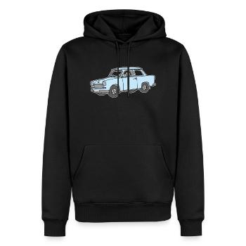 Hellblauer Trabi,  - Männer Premium Bio Hoodie - Schwarz - Vorne - Nico (187cm)