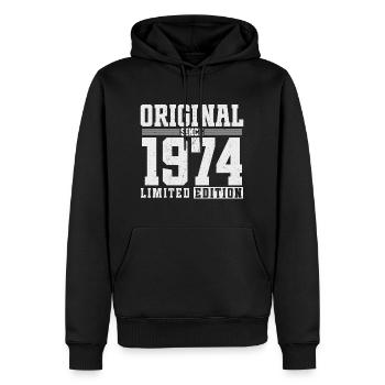 Original depuis 1974 Vintage Vintage anniversaire - Sweat à capuche Premium bio Homme - noir - Devant - Nico (187cm)