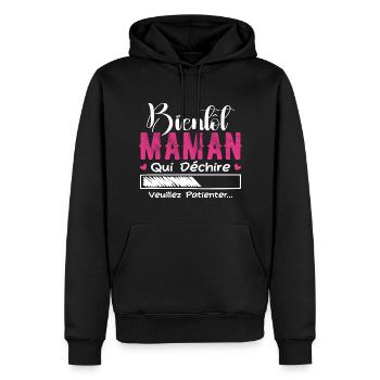 Bientôt Maman Qui Déchire Veuillez Patienter Mère - Sweat à capuche Premium bio Homme - noir - Devant - Nico (187cm)