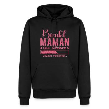 Bientôt Maman Qui Déchire Veuillez Patienter Mère - Sweat à capuche Premium bio Homme - noir - Devant - Nico (187cm)