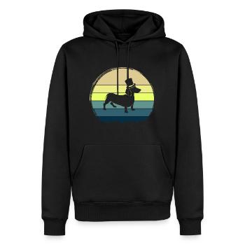 Retro Sonne mit Dackel - Männer Premium Bio Hoodie - Schwarz - Vorne - Nico (187cm)