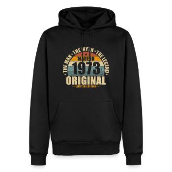 1973 Vintage né homme mythe légende - Sweat à capuche Premium bio Homme - noir - Devant - Nico (187cm)