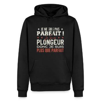 Un Plongeur, le Métier de Rêve Mis à l’Honneur - Sweat à capuche Premium bio Homme - noir - Devant - Nico (187cm)