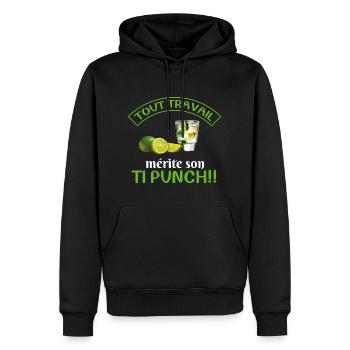 Humour | Tout travail mérite son ti-punch - Sweat à capuche Premium bio Homme - noir - Devant - Nico (187cm)