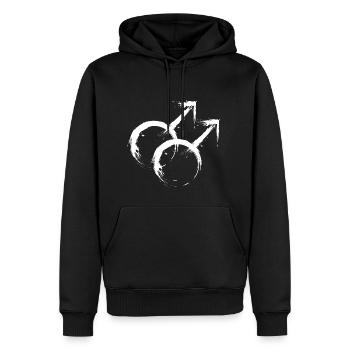 Double Mars. Homosexualité masculine - Sweat à capuche Premium bio Homme - noir - Devant - Nico (187cm)