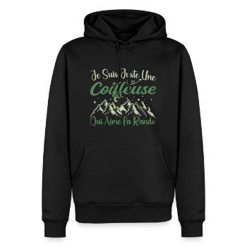 Coiffeuse aventurier passionnée de Randonnée cadea - Sweat à capuche Premium bio Homme - noir - Devant - Nico (187cm)