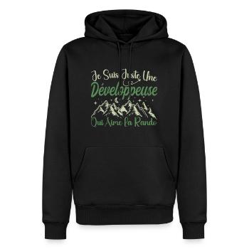 Développeuse aventurier passionnée de Randonnée - Sweat à capuche Premium bio Homme - noir - Devant - Nico (187cm)
