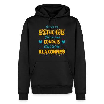 En voiture, Simone, c’est moi qui conduis - Sweat à capuche Premium bio Homme - noir - Devant - Nico (187cm)