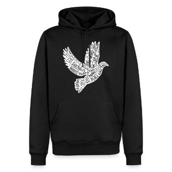 Friedenstaube mit dem Wort Frieden in EU Sprachen - Männer Premium Bio Hoodie - Schwarz - Vorne - Nico (187cm)