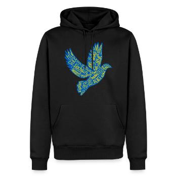 Friedenstaube mit dem Wort Frieden in EU Sprachen - Männer Premium Bio Hoodie - Schwarz - Vorne - Nico (187cm)