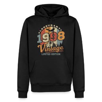 Anniversaire 1998 - 25 ans - Sweat à capuche Premium bio Homme - noir - Devant - Nico (187cm)