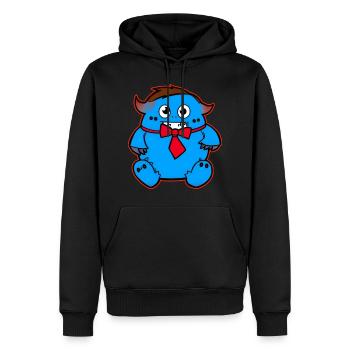 Mignon monstre zombie bleu avec arc rouge - Sweat à capuche Premium bio Homme - noir - Devant - Nico (187cm)