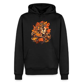 Schöne Frau mit Herbst Laub - Männer Premium Bio Hoodie - Schwarz - Vorne - Nico (187cm)