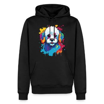 Un portrait de chien de la race Bichon pop art - Sweat à capuche Premium bio Homme - noir - Devant - Nico (187cm)