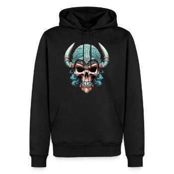 Une tête de mort revêt fièrement un casque viking - Sweat à capuche Premium bio Homme - noir - Devant - Nico (187cm)