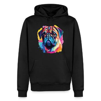Ein Hundeporträt der Mopsrasse Pop Art - Männer Premium Bio Hoodie - Schwarz - Vorne - Nico (187cm)